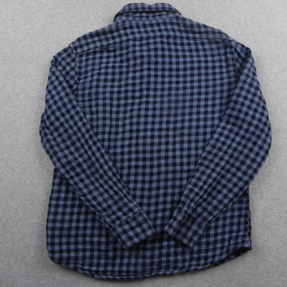 Banana Republic Shirt Mens M Untucked Standard Fit Blue Gingham Organic Cotton